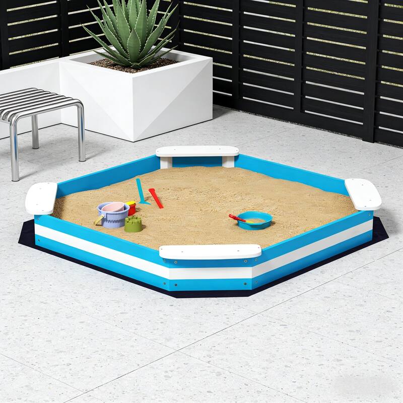 GDFStudio Outdoor Rowan Fir Wood Kids Sandbox with Seating and Liner