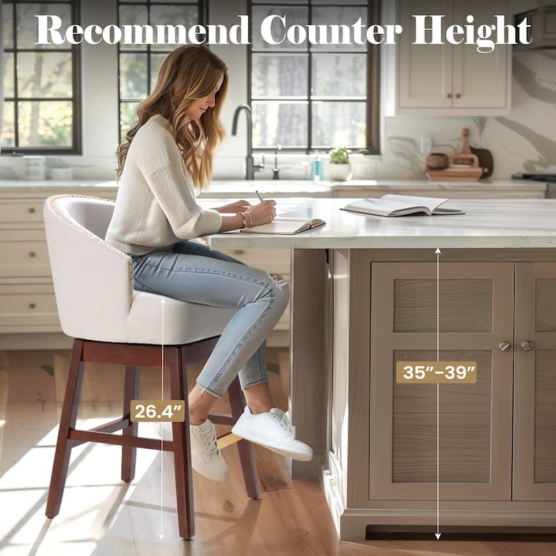 26.4"/31.9"H Height Upholstered Solid Wood Swivel Bar Stools