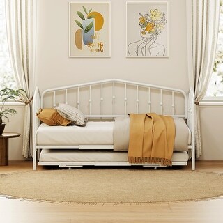 White Metal Frame Twin Daybed with Triangular Design Guardrail Bed