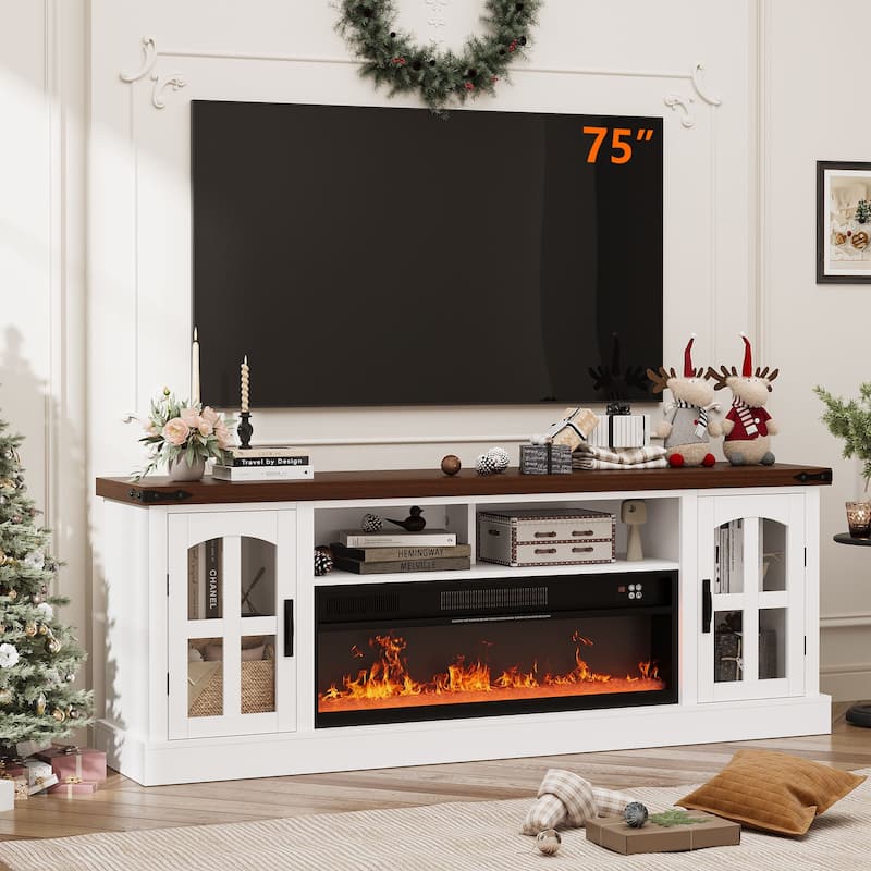 Gymojoy Fireplace 71" TV Stand with 36" Electric Fireplace, Media Console for Up to 80" TVs, LED Lights Entertainment Center.
