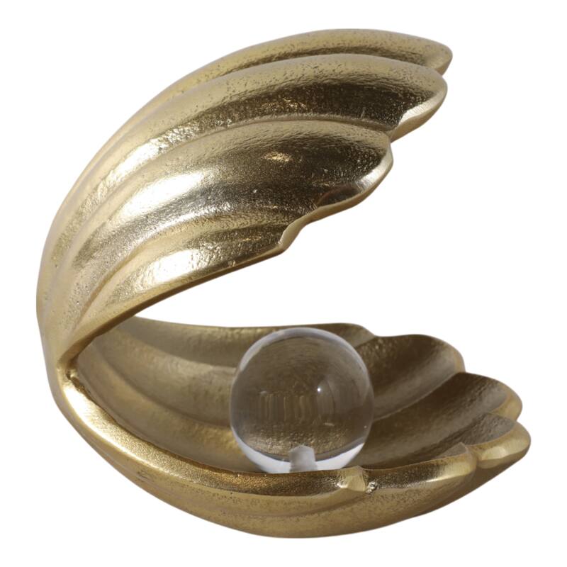 Metal Glass Figurine Clam Shape Pearl Detail Coastal Decor - 4.75"