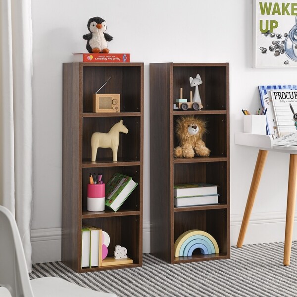 8 Tier Media Tower Rack CD DVD Slim Storage Cabinet with Adjustable Shelves Tall Narrow Bookcase Display Bookshelf Walnut Wood