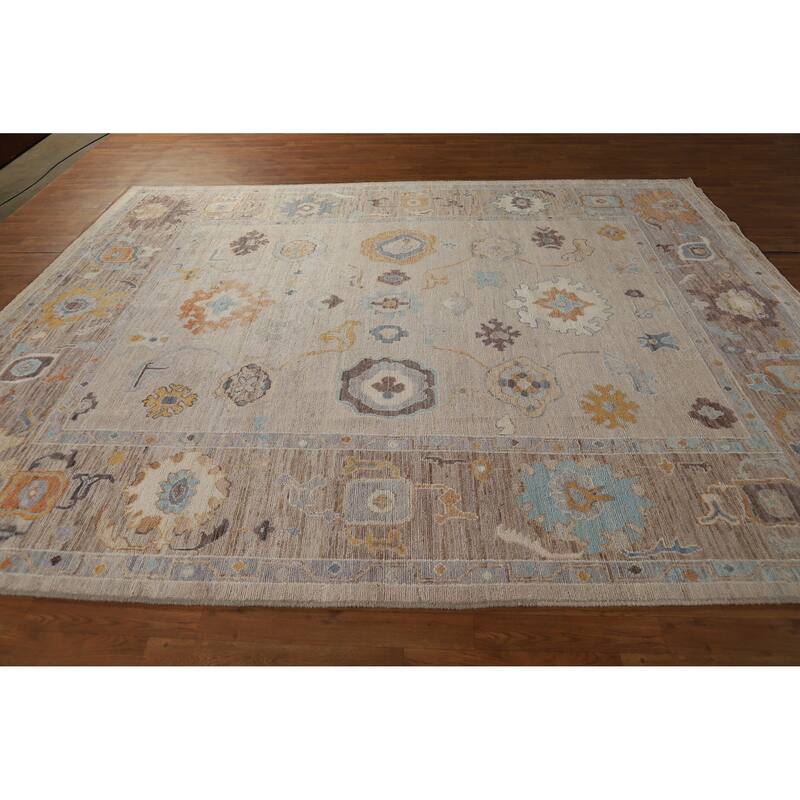Hand Knotted Oriental 100% Wool Carpet Transitional All-Over Beige & Ivories Oushak Area Rug - 10' 0'' X 8' 2''