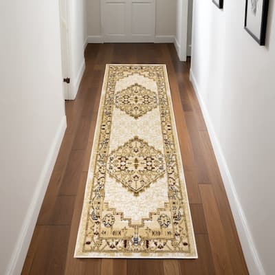 Cinon Power Loomed Distressed Traditional Area Rug By HomeRoots - 90' X '27' X '0.5