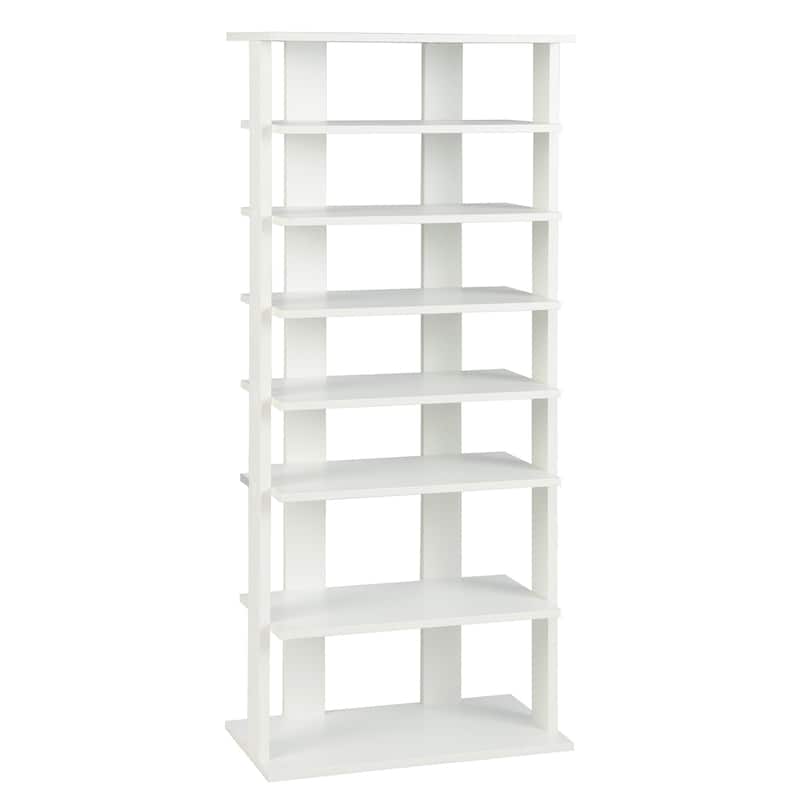 Costway Patented 7-Tier Double Rows Shoe Rack Vertical Wooden Shoe - See Details - White