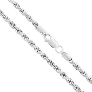 Oxford Diamond Co 070-3.5MM Rhodium Plated Rope Chain .925 Solid Sterling Silver Available in 9-28 inches 