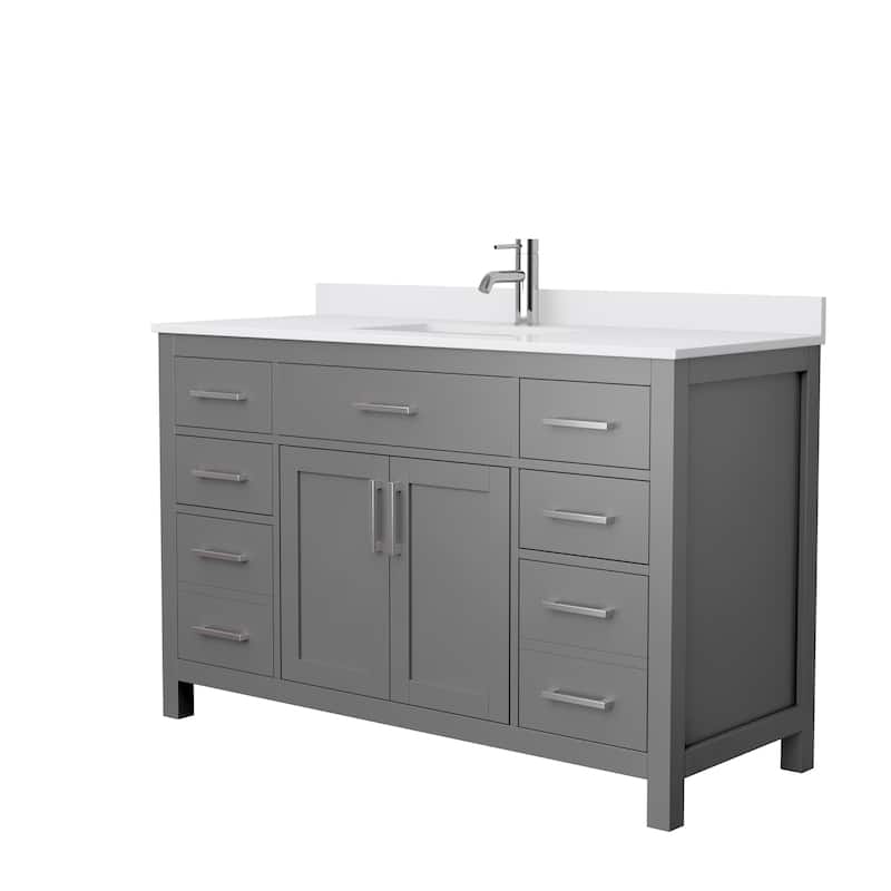 Beckett 54-Inch Transitional Marble Top Single Vanity - Dark Gray, Nickel Trim, White Cultured Marble Top