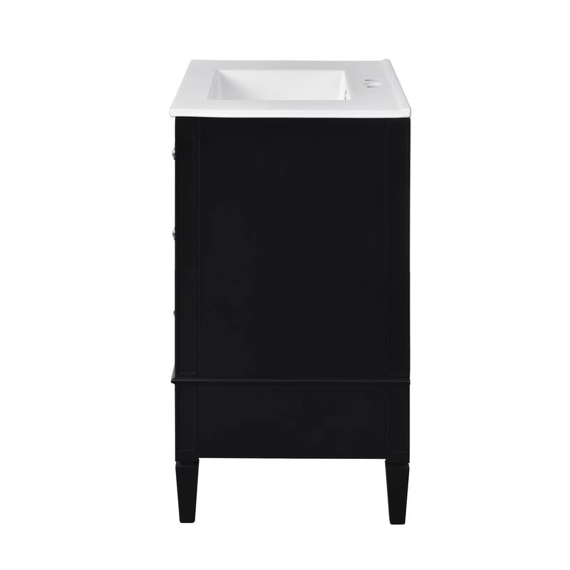 Bathroom Vanity with Ceramic Sink, Modern Bathroom Storage Cabinet with Side Door Organizer and 3 Different Sizes Drawers