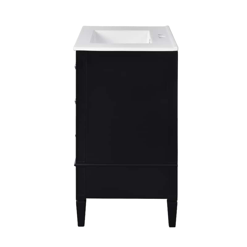 Roomfitters 30" Vanity with Ceramic Sink, Solid Wood Frame Bathroom Cabinet with 3 Drawers, Modern Storage Design