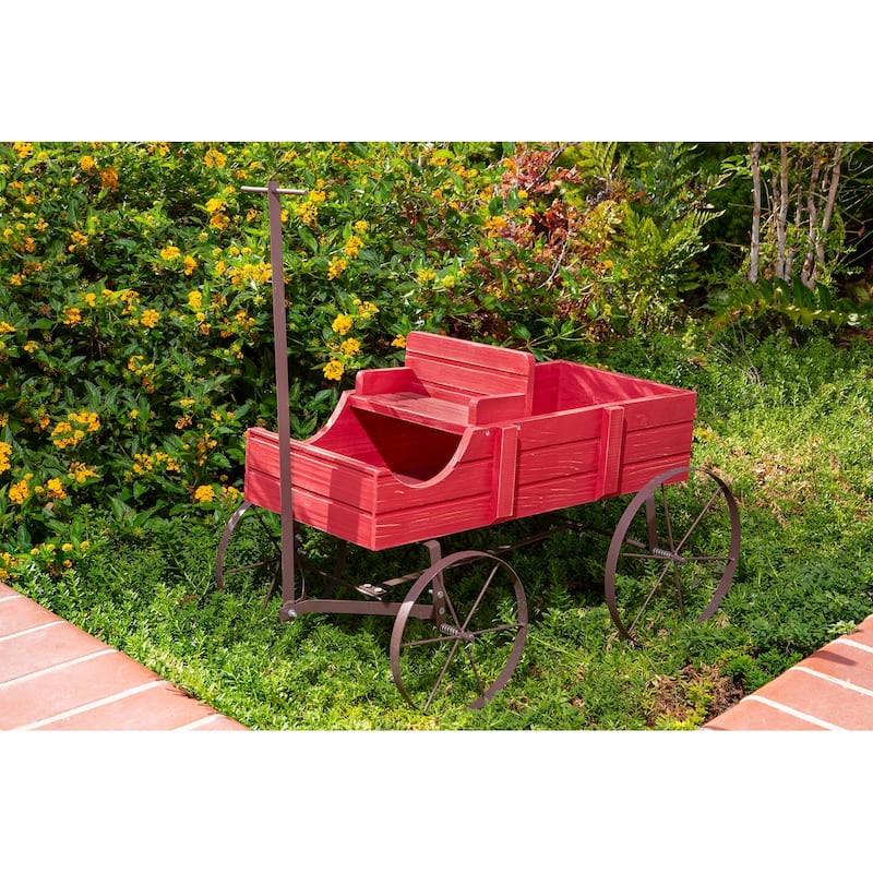 Goldcast Rustic Wagon Garden Planter with Metal Wheels