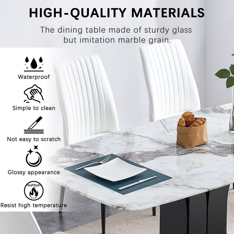Modern Dining Table Set with Convertible Base, Luxury Rectangular Kitchen Table for 6