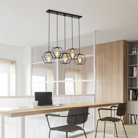 Berenice 33 Inch Clean Modern Industrial Style Matte Black and Satin Gold Finish Ceiling Lighted Chandelier 5-Light - N/A