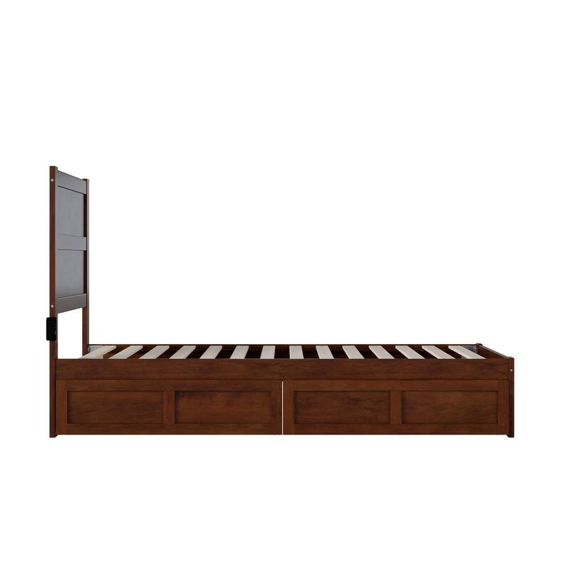 NoHo Twin XL Bed with 2 Drawers in Walnut