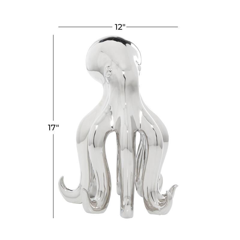 Silver Porcelain Ceramic Tall Octopus Decorative Sculpture with Long Tentacles