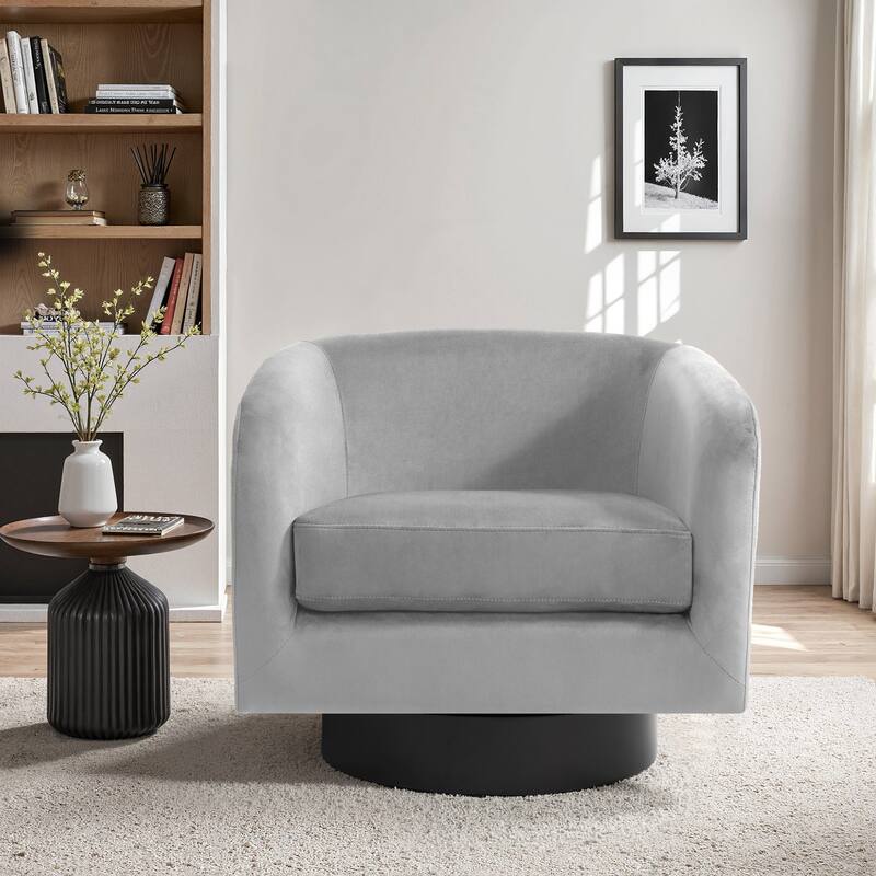 Velvet Low-Back Barrel Chair 360° Swivel Accent Armchair - Grey - 31"W x 29"D x 29"H