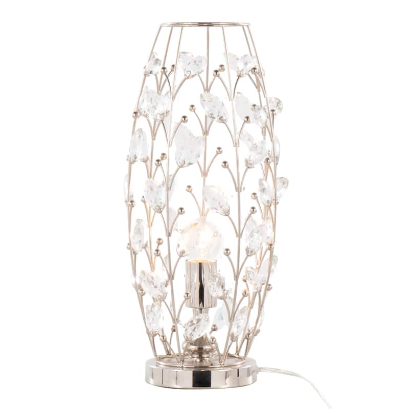 18.75" Polished Nickel Table Lamp W/ Clear Crystal