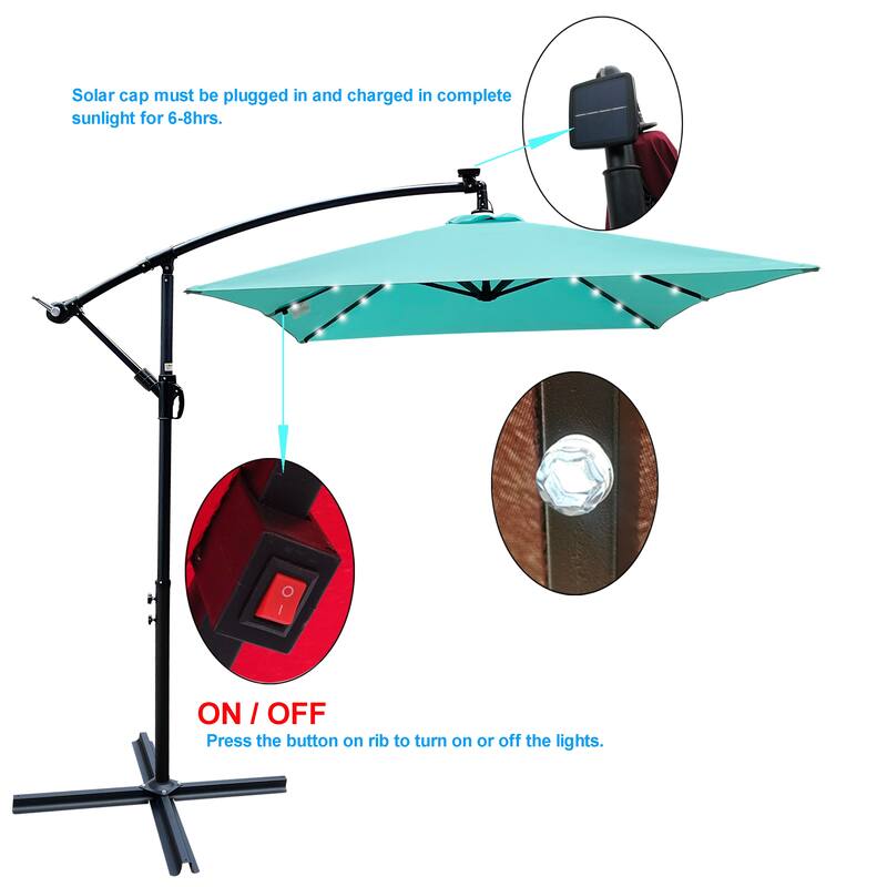 Rectangle 2x3M Outdoor Patio Umbrella Solar Powered LED Lighted