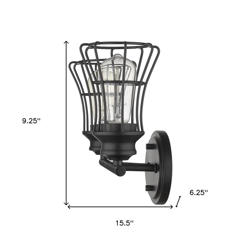 Matte Black 2-Light Vanity Wall Sconce with Cage Shade and Hardwired Fixture for Damp Areas for Bathroom or Hallway