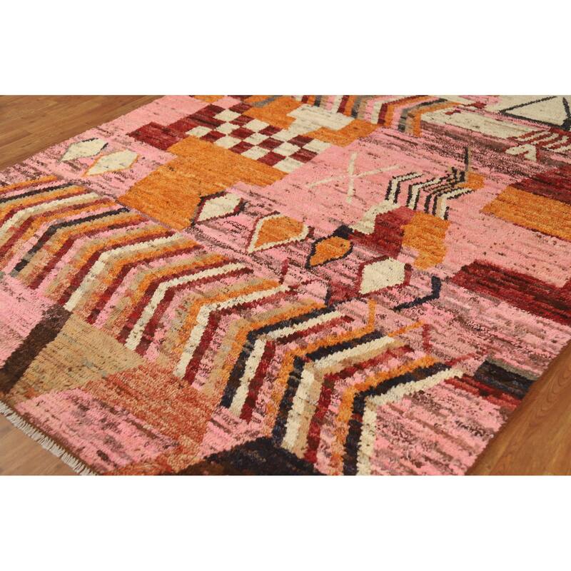Abstract Geometric Moroccan Oriental Area Rug Handmade Wool Carpet - 6'6" x 9'9"