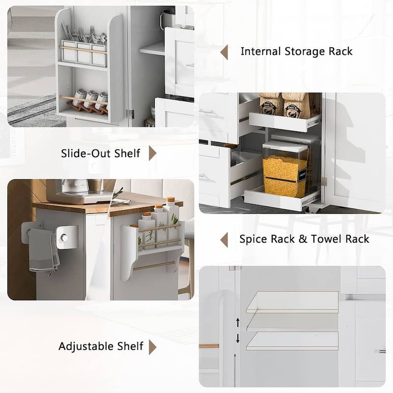 Kitchen Island Cart with Rubber Wood Top and Locking Wheels