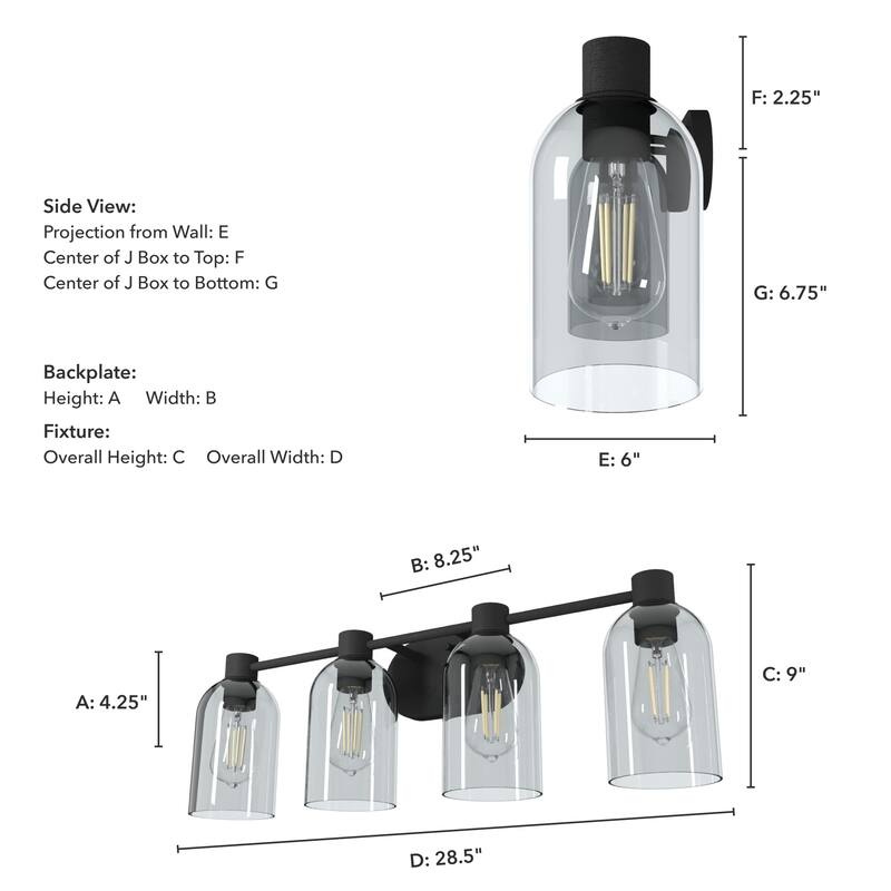 Hunter Lochemeade 4-Light Vanity Wall Light, Damp-Rated - Bathroom, Laundry - Modern Farmhouse, Contemporary, Industrial