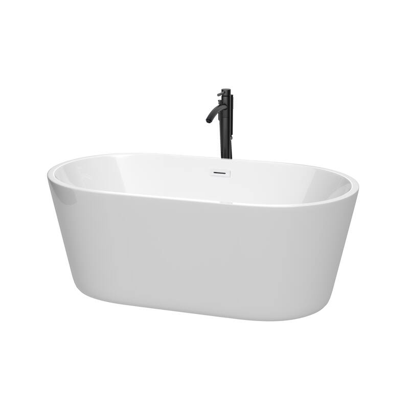 Wyndham Collection Carissa 60" Freestanding Acrylic Soaking Tub with - White / Shiny White Trim / Matte Black Faucet