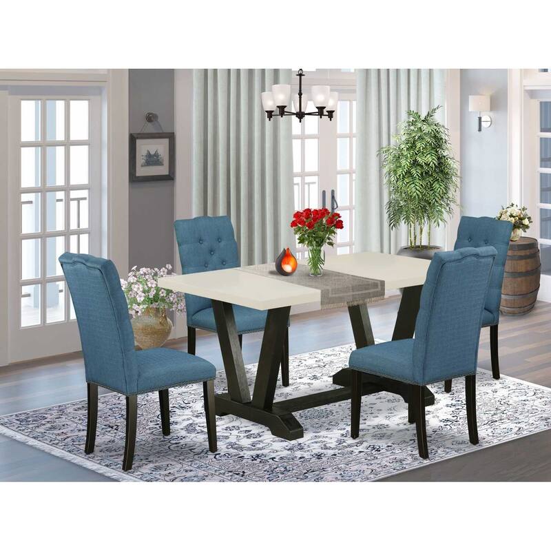5-Piece Rectangle Natural Oak Finish Solid Wood Top Dining table with 4 Chairs with