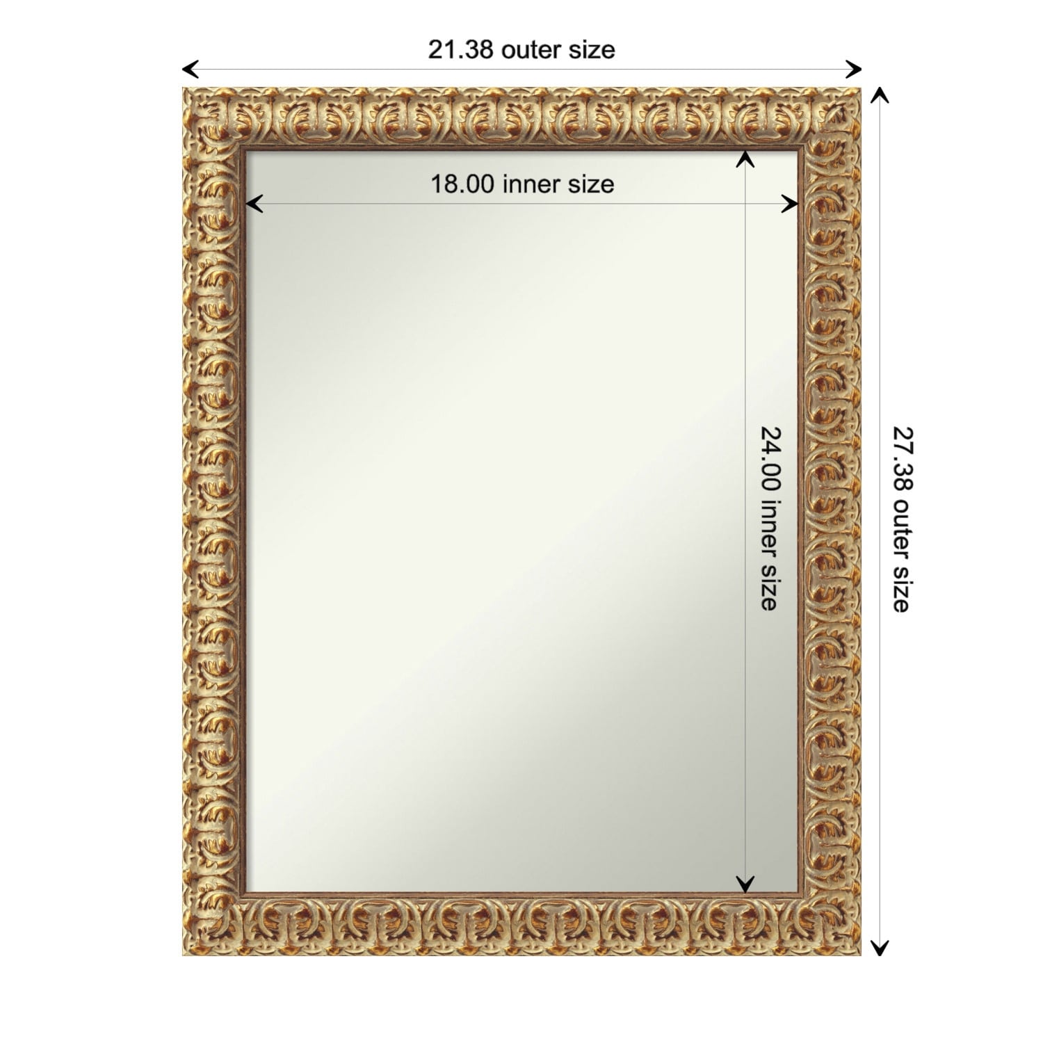 Non-Beveled Wood Bathroom Wall Mirror - Florentine Gold Frame