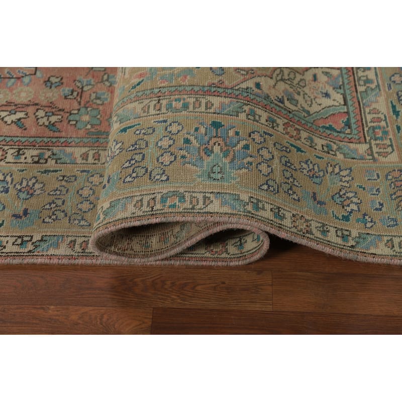 Hand Knotted Oriental 100% Wool Carpet Traditional Floral Pink Tabriz Area Rug - 9' 2'' X 6' 6''