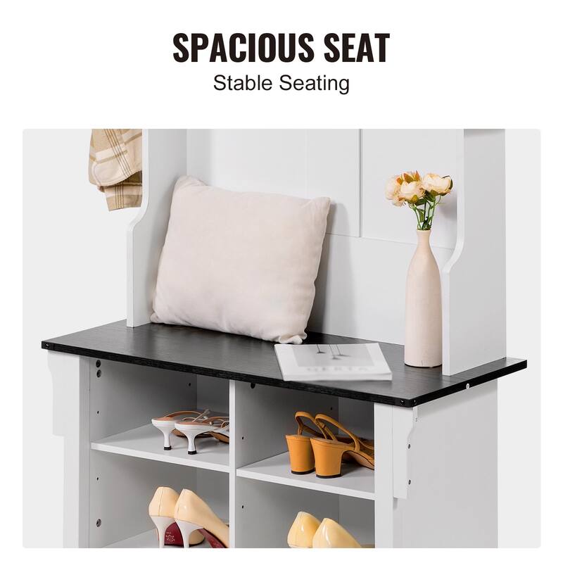 Hall Tree Entryway Bench with Shoe Storage and Coat Hooks 32 Inch Wide - 2.68 x 1.31 x 5.64 ft