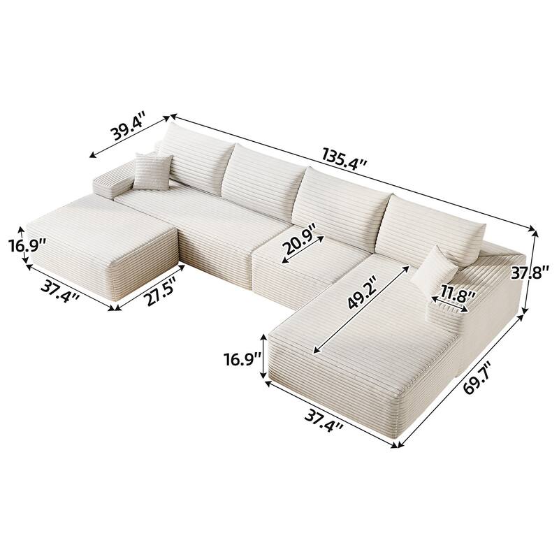 135-in Casual White 4 -seater Right Reclining Sectional - 8' x 10'