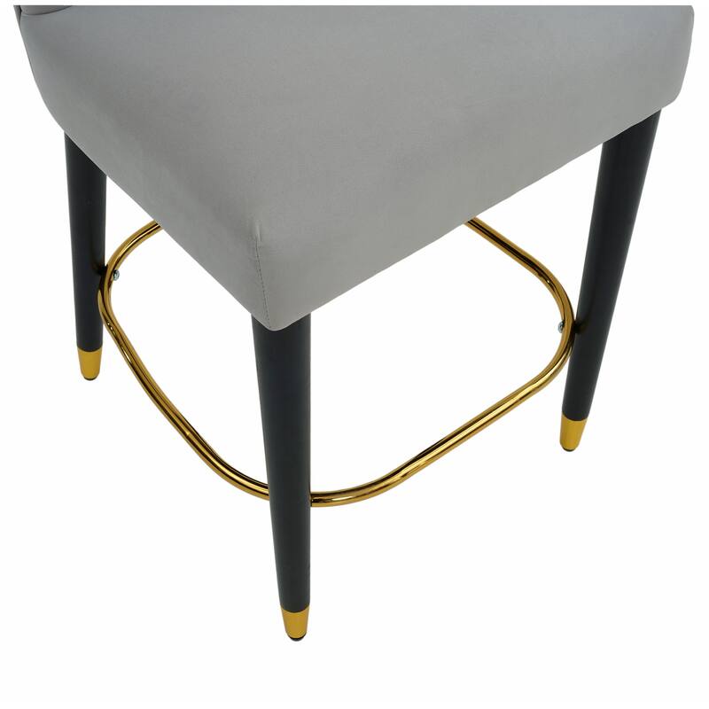 27-Inch Counterstool with Light-Colored Fabric and Gold-Tipped Circular Footrest