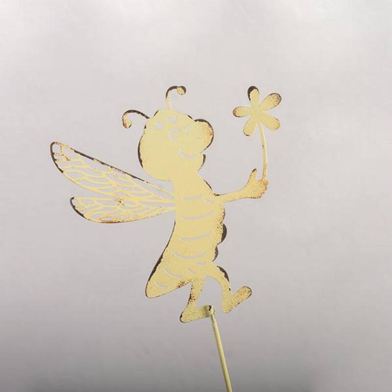 Metal Bee Holding A Flower Lawn Stake