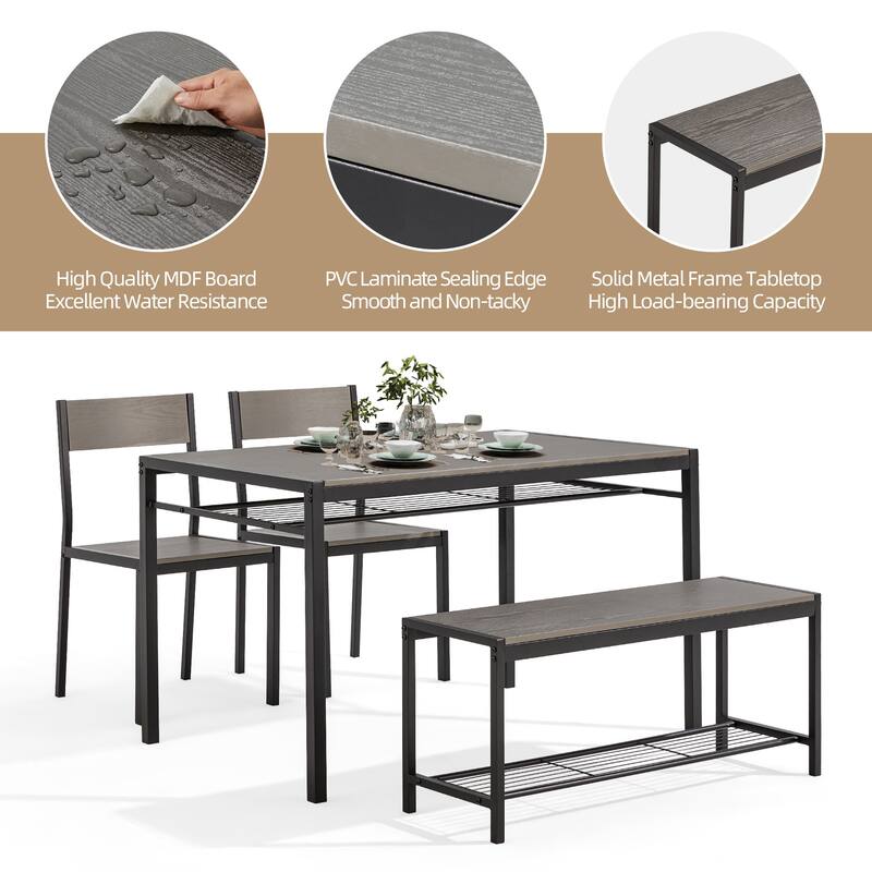 Space-Saving Dining Table Set for 4-6 People with Storage Shelf and Bench, Ideal for Living Room and Dining Room