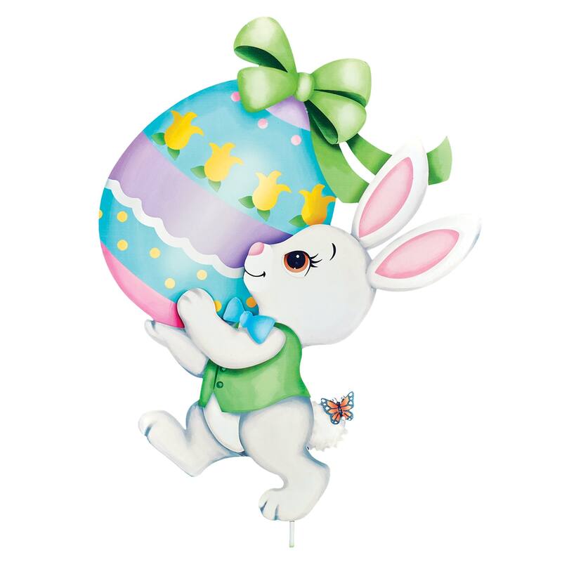 Adorable Bunny with Easter Egg Outdoor Garden Stake