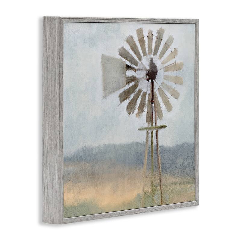 Stupell Neutral Blue Windmill Breeze Farmyard Painting, Framed Giclee, 12 x 1.5 x 12, Made in USA - Multi-color