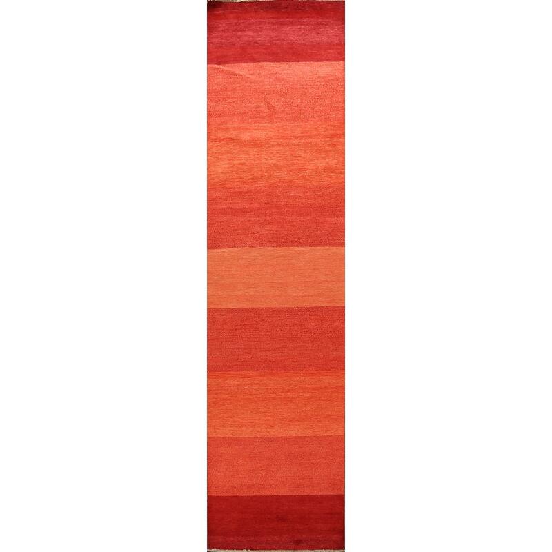 Striped Contemporary Gabbeh Kashkoli Oriental Wool Runner Rug Handmade - 2'7" x 12'8"
