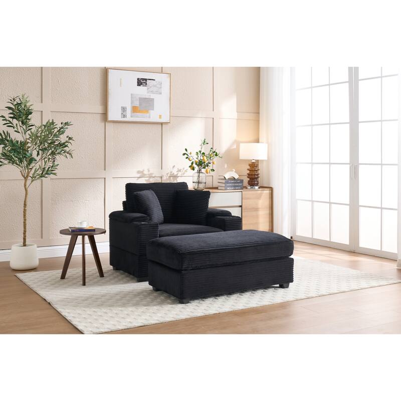Corduroy Sofa Set with Ottoman, Handrail Storage & Cup Holders