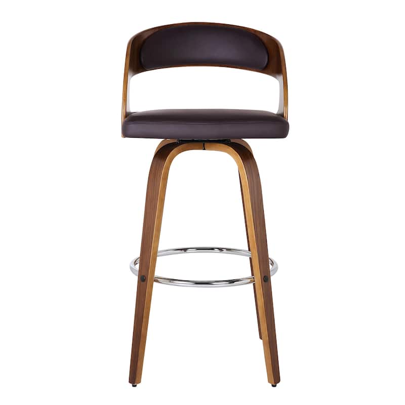 HomeRoots 37" Brown Faux Leather And Solid Wood Swivel Counter Height Bar Chair - 18