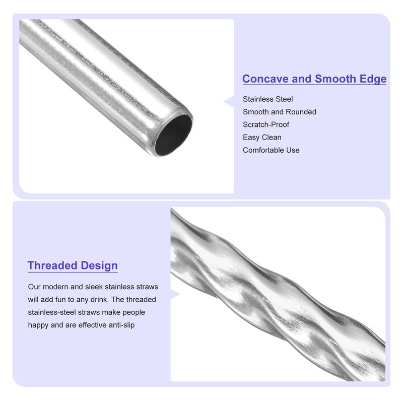 4Pcs 8.46" Long 0.24" Dia Stainless Steel Straws Straight Threaded