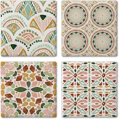 Bohemian Tiles 4-Pack Tumbled Tile Stone Coasters with Protective Cork Backing Manufactured in The USA