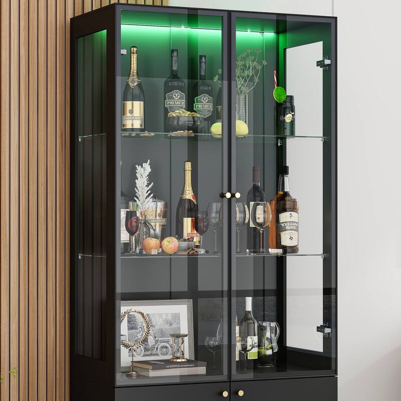LED Glass Display Cabinet with Aluminum Alloy Frame Glass Door Showcase Wine Storage Cabinet