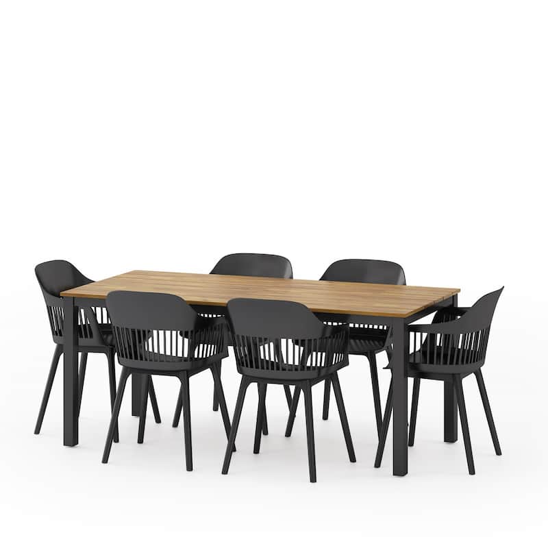 Lorena Outdoor Wood and Resin Outdoor 7 Piece Dining Set by Christopher Knight Home
