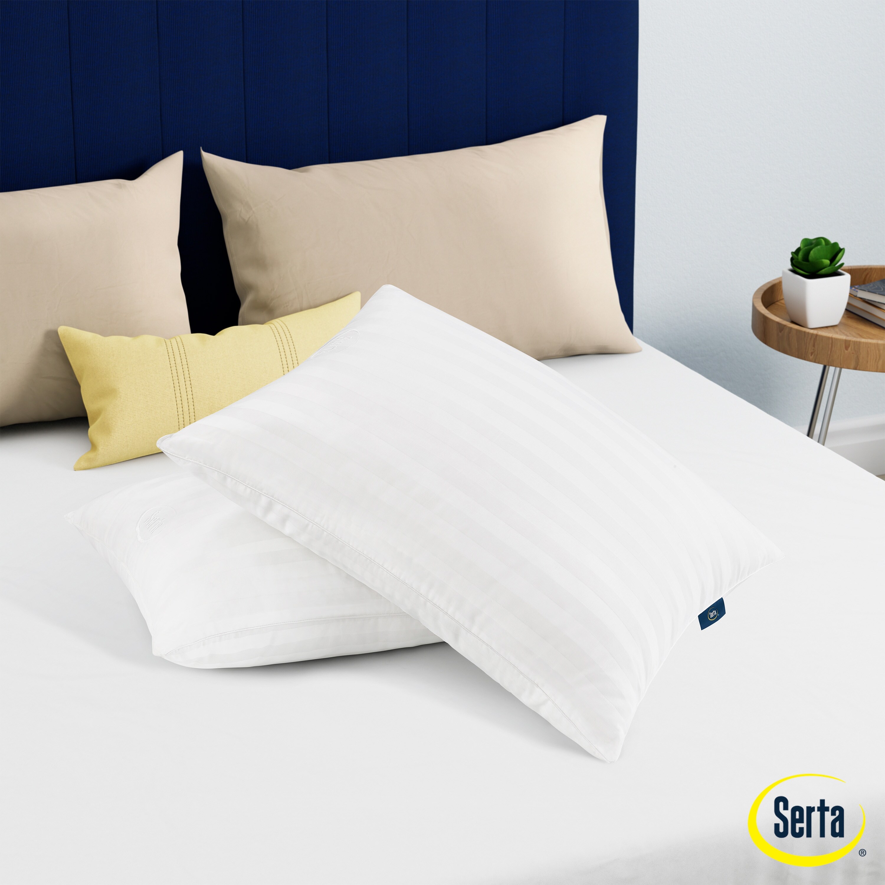 Serta Won t Go Flat Extra Life Foam Core Cotton Cover Standard Queen Size Pillows Set of 2 20 In x 28 In White On Sale Bed Bath Beyond 38237233