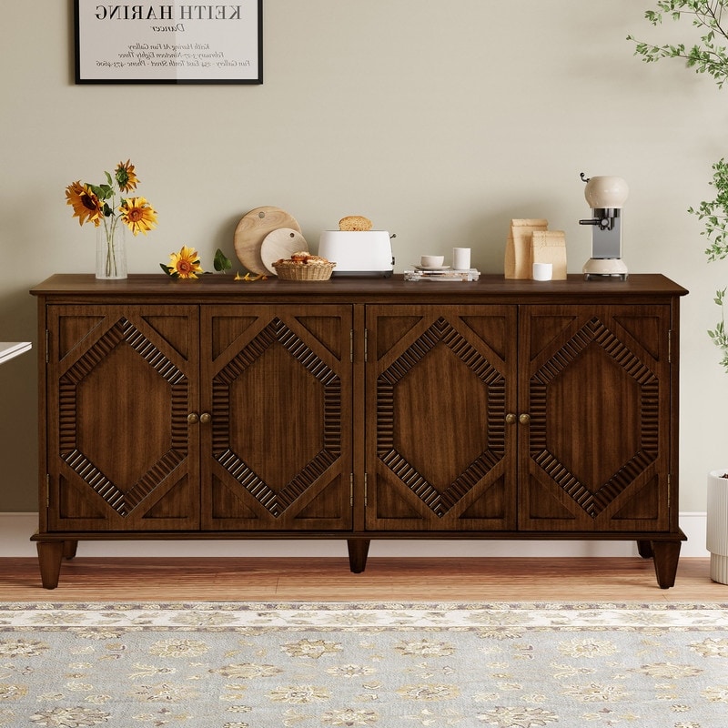 Mid Century Modern Sideboard Buffet Cabinet with Solid Wood Legs for Storage and Display
