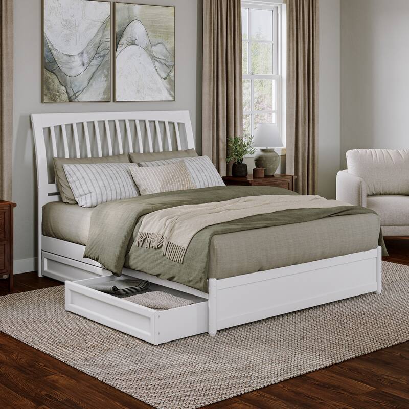 Roslyn Platform Bed with Panel Footboard and Storage Drawers - White - Queen