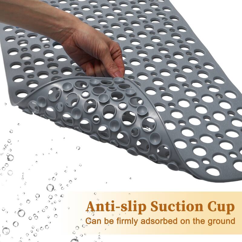 Nonslip Bathtub Mat, Bathtub Shower Mat, Bath Mat with Drain Hole and Suction Cups - Grey