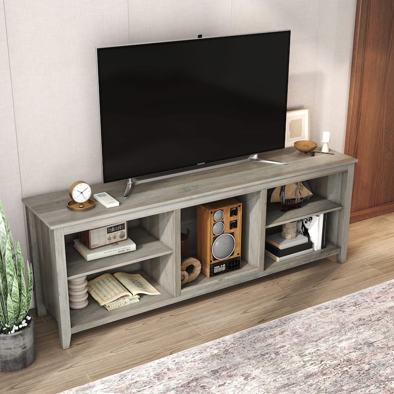 70Inch TV Stand, 4 Open Compartments, Farmhouse Style Entertainment