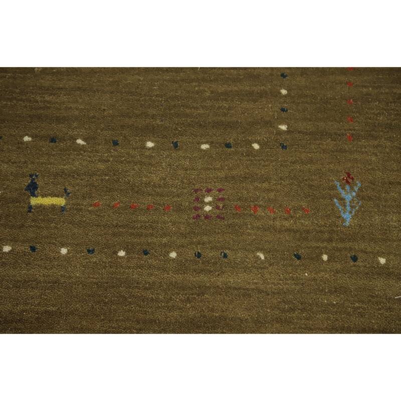Hand Knotted Oriental 100% Wool Carpet Tribal Animal Pictorial Green Gabbeh Area Rug - 7' 9'' X 4' 11''