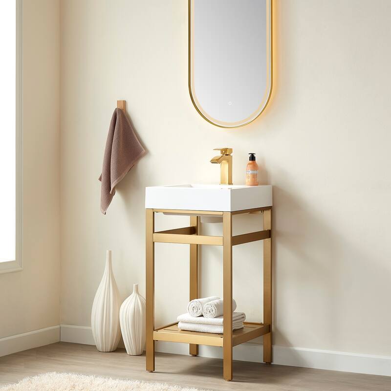 Ablitas 18" Single Vanity in Metal with Stone Sink Top&Mirror